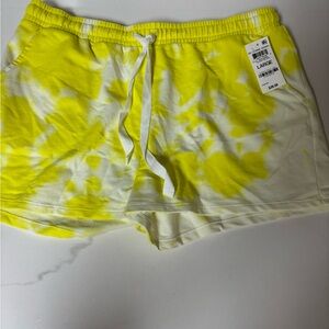 Style & Co. Yellow and White Athletic Shorts with Tie-Dye Design